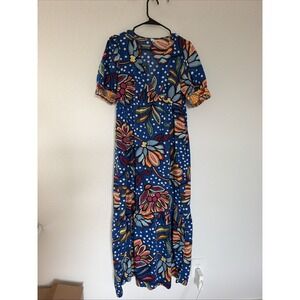 Tabitha Brown Target 100% Cotton Blue Floral Tiered Maxi Dress Size 4
